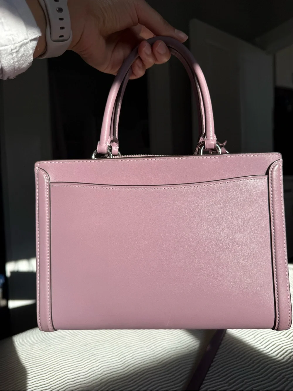 Coach Zoe Carryall Lilac Leather Satchel with Silver Padlock Charm